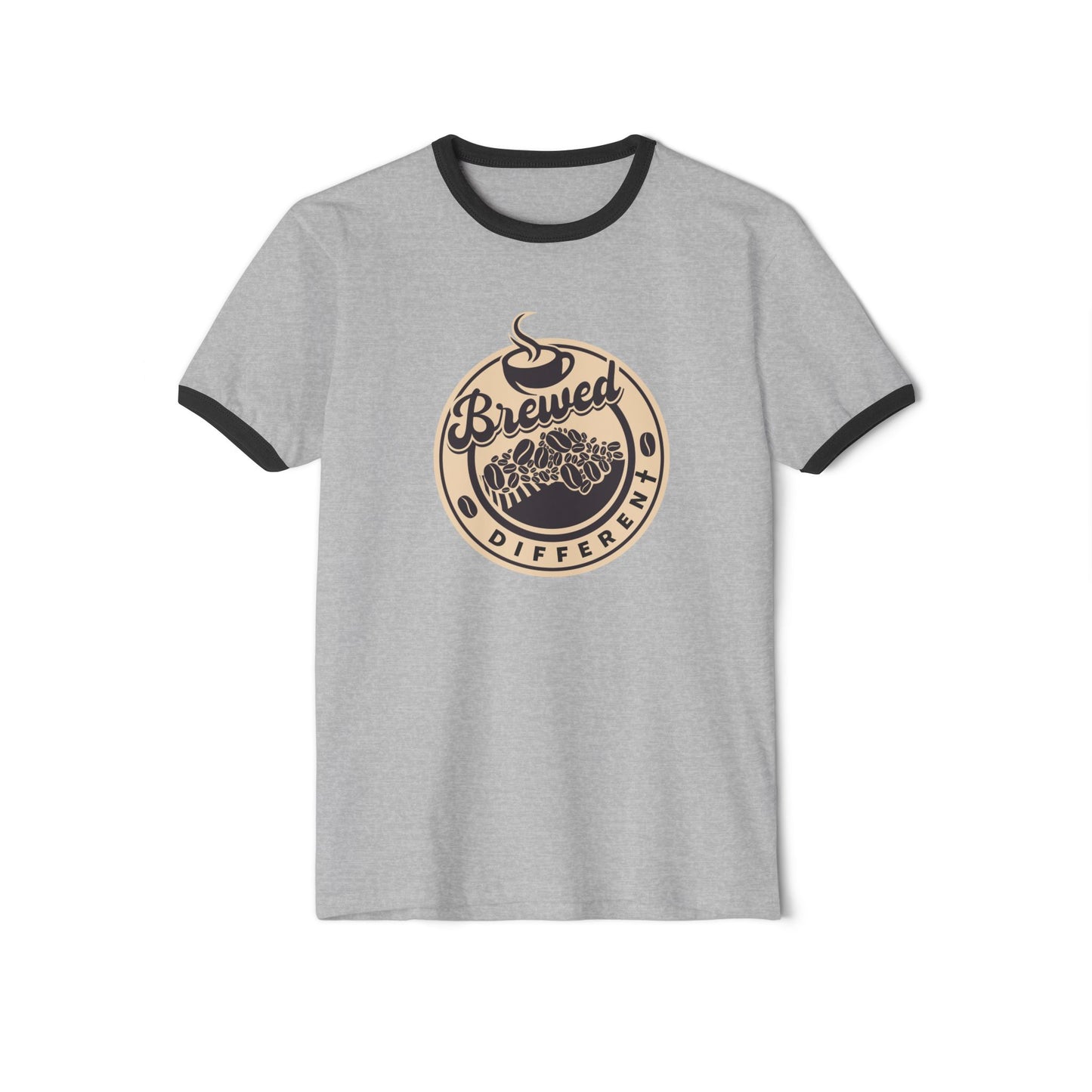 Coffee Lover Ringer T-Shirt — "Brewed Different" Retro Coffee Graphic