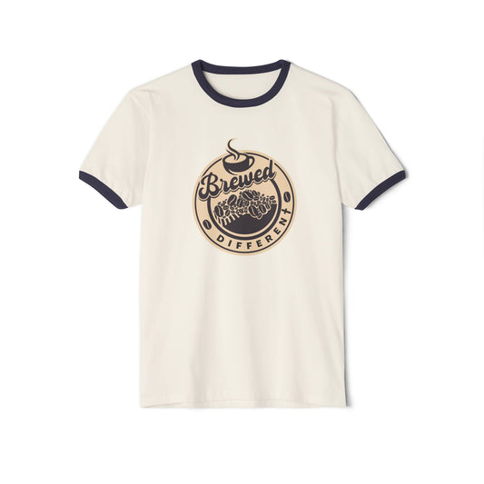 Coffee Lover Ringer T-Shirt — "Brewed Different" Retro Coffee Graphic